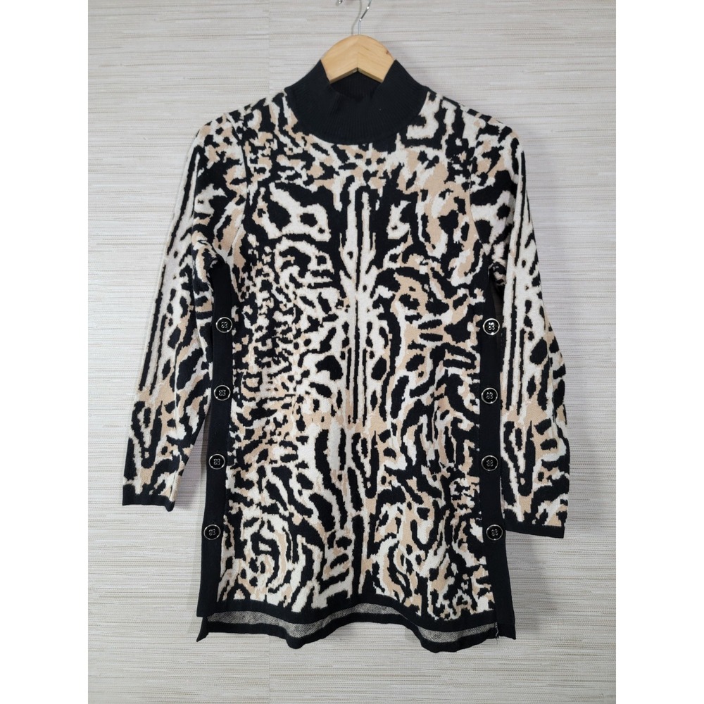 Chico's Women's Cashmere Blend Sweater‎ Size 1 Animal Print Mock Neck
